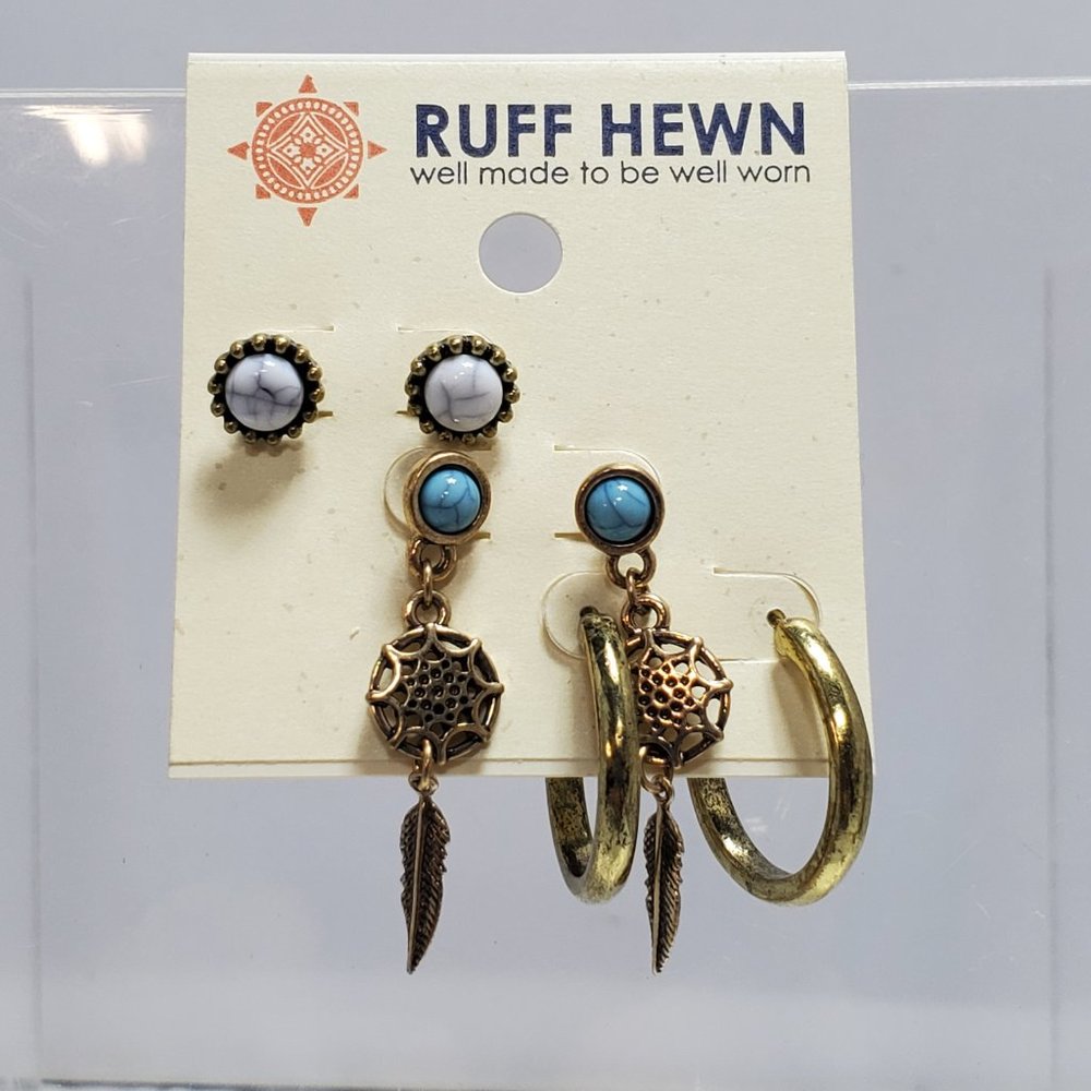 Ruff Hewn trio earrings